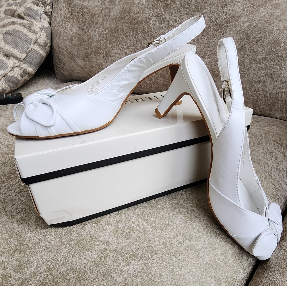 White peep toe slingbacks